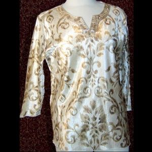 SAMANTHA GRAY fluer-de-lis long tunic blouse 12✨